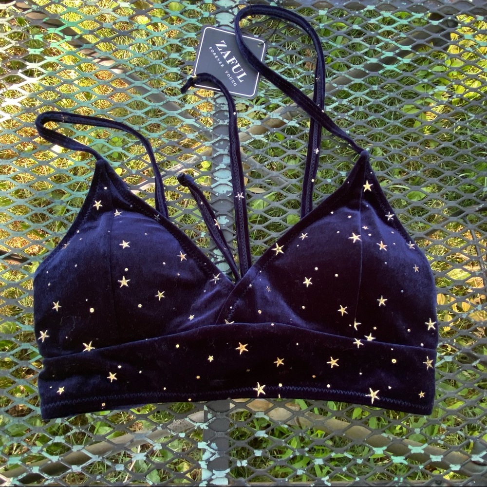 Velvet navy star crop top bikini top